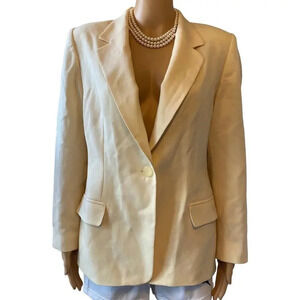 Pendleton Suit Blazer Jacket 100% Wool 1 Button Beige Women Size 14 Pockets
